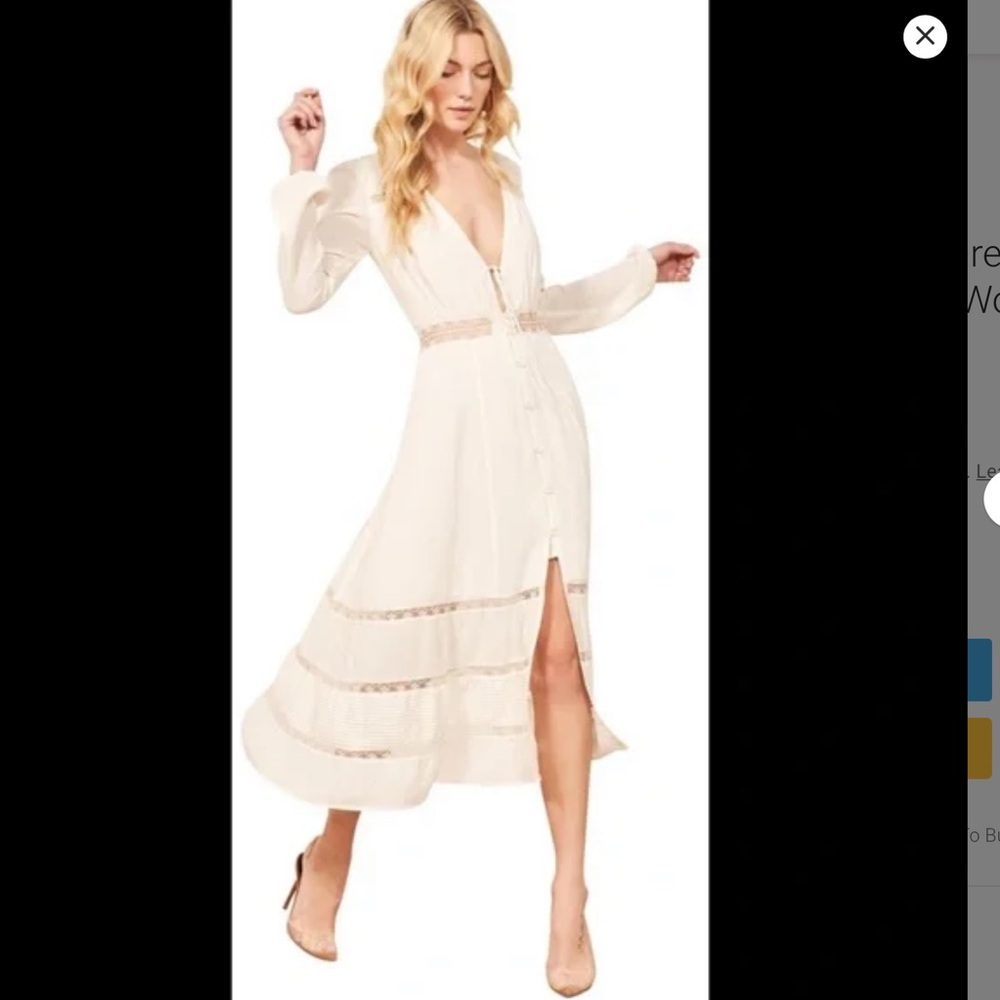 Reformation Imogen Ivory Dress Size 2 Brand New with Tag, Never Worn